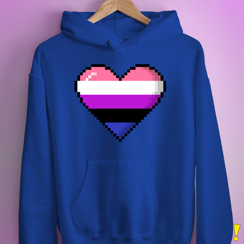 Genderfluid Pride 8-Bit Pixel Heart Hoodie - Royal Blue